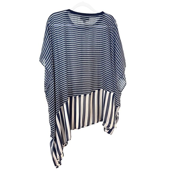 Lane Bryant Womens Top Tunic Sheer Blouse Size18 20 Navy Blue White Stripe - Picture 3 of 3